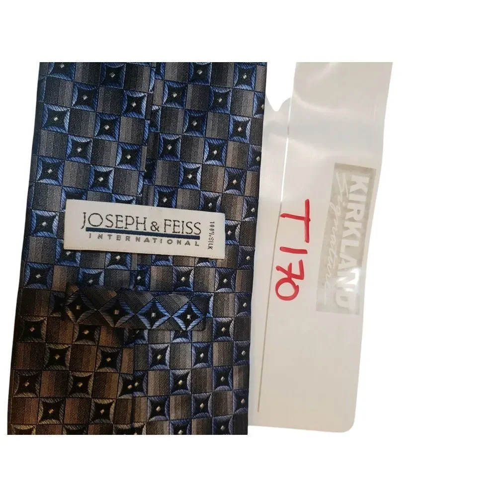 Joseph & Feiss Mens‎ Tie Necktie Designer Luxury Silver Blue Black Geometric